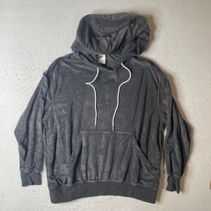 Nike Velour Hoodie Pullover‎ Embroidered Centre Center Swoosh Gray Size Small